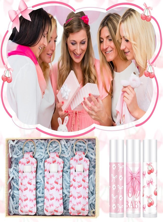 Swiffen 36 Pcs/18 Set Pink Coquette Bow Baby Shower Favors for Guest Cherry Daisy Bow Lip Balm and Holder Keychain Bulk Thank You Gifts Gender Reveal Return Gifts for Souvenirs Prizes Baptism Parties - Image 5